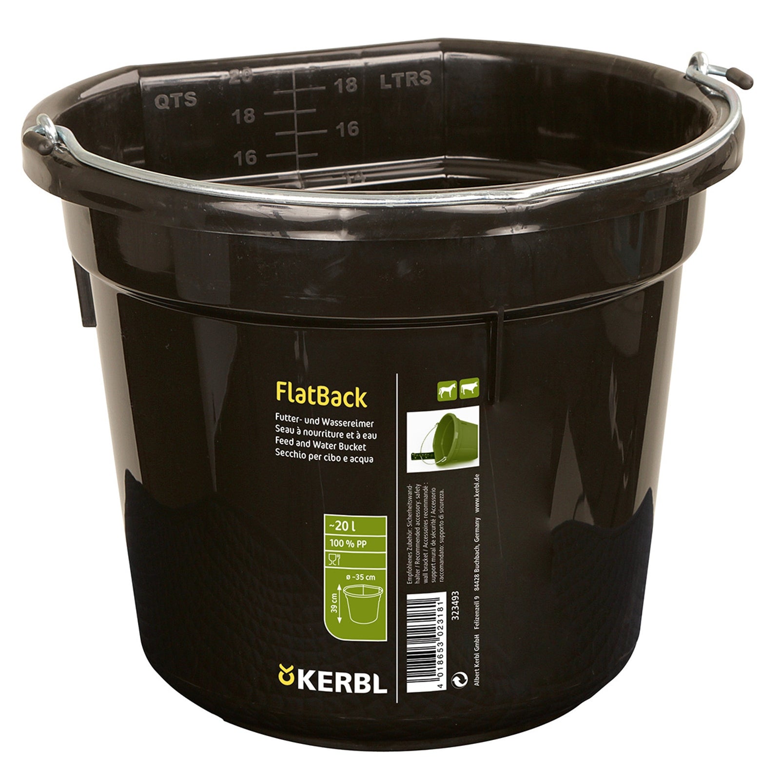 Kerbl Secchio per mangime e acqua FlatBack ca. 20L Alimentazione e bevande