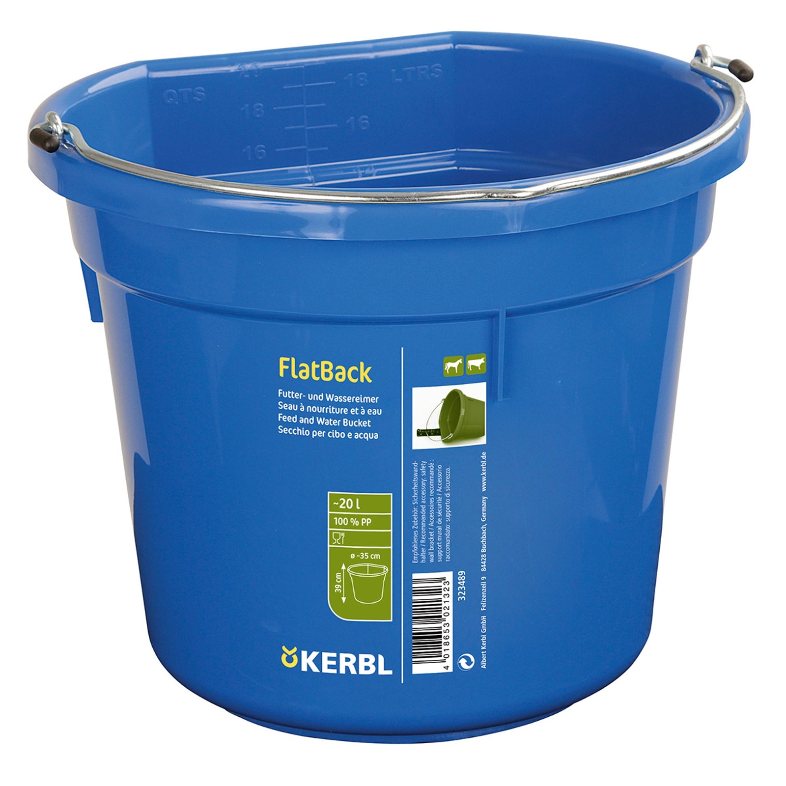 Kerbl Secchio per mangime e acqua FlatBack ca. 20L Alimentazione e bevande