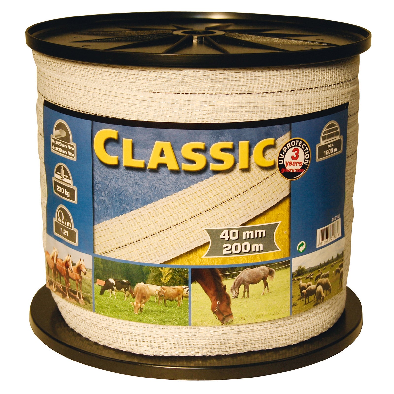 Kerbl Nastro per scherma Classic 200 m, 40 mm, 9x0,2+4x0,3 niro Forniture di difesa