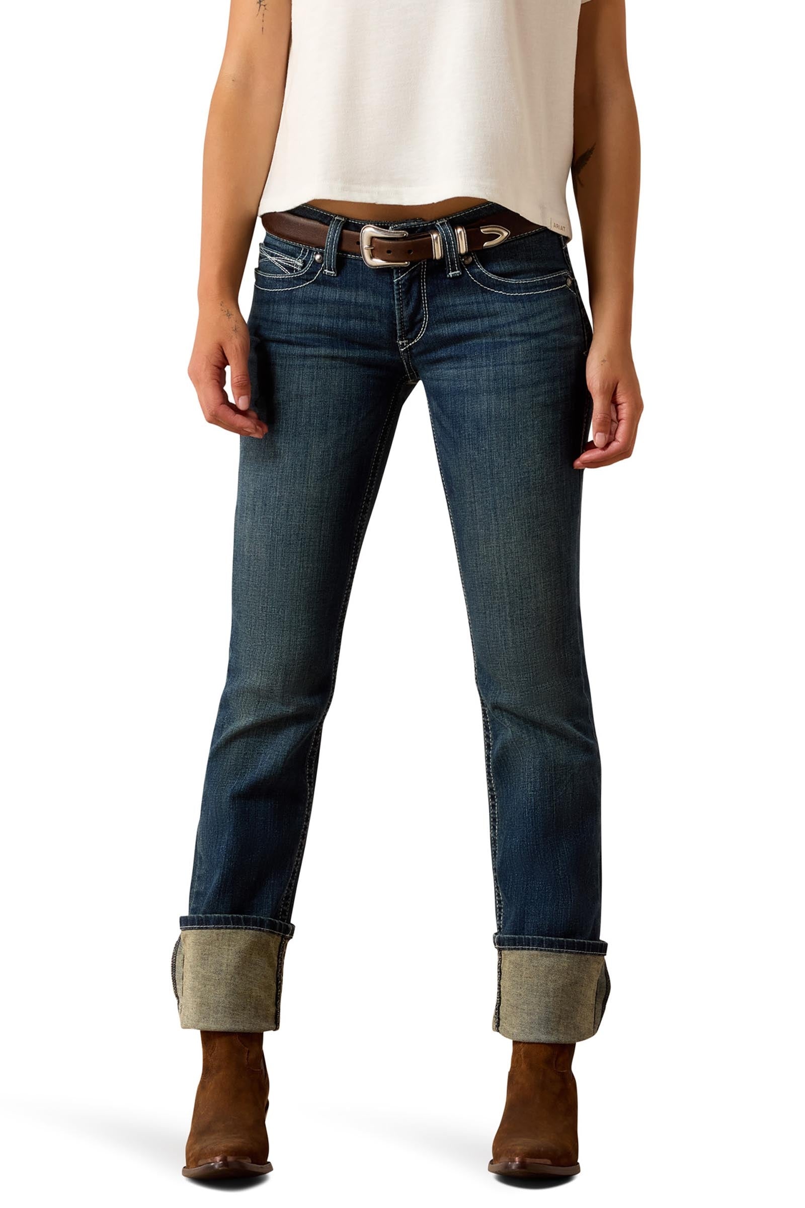 Ariat R.E.A.L. Mid Rise Stretch Icon Stackable Straight Leg Jeans donna stretch a gamba dritta a vita media Womens Breeches