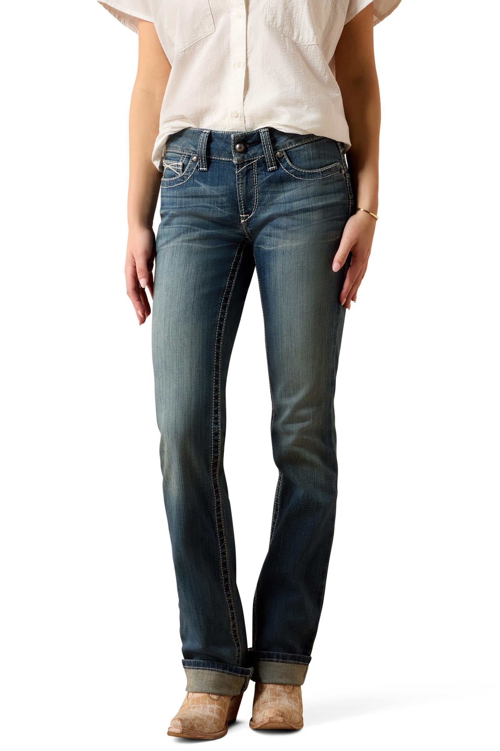 Ariat R.E.A.L. Mid Rise Stretch Icon Stackable Straight Leg Jeans donna stretch a gamba dritta a vita media Womens Breeches