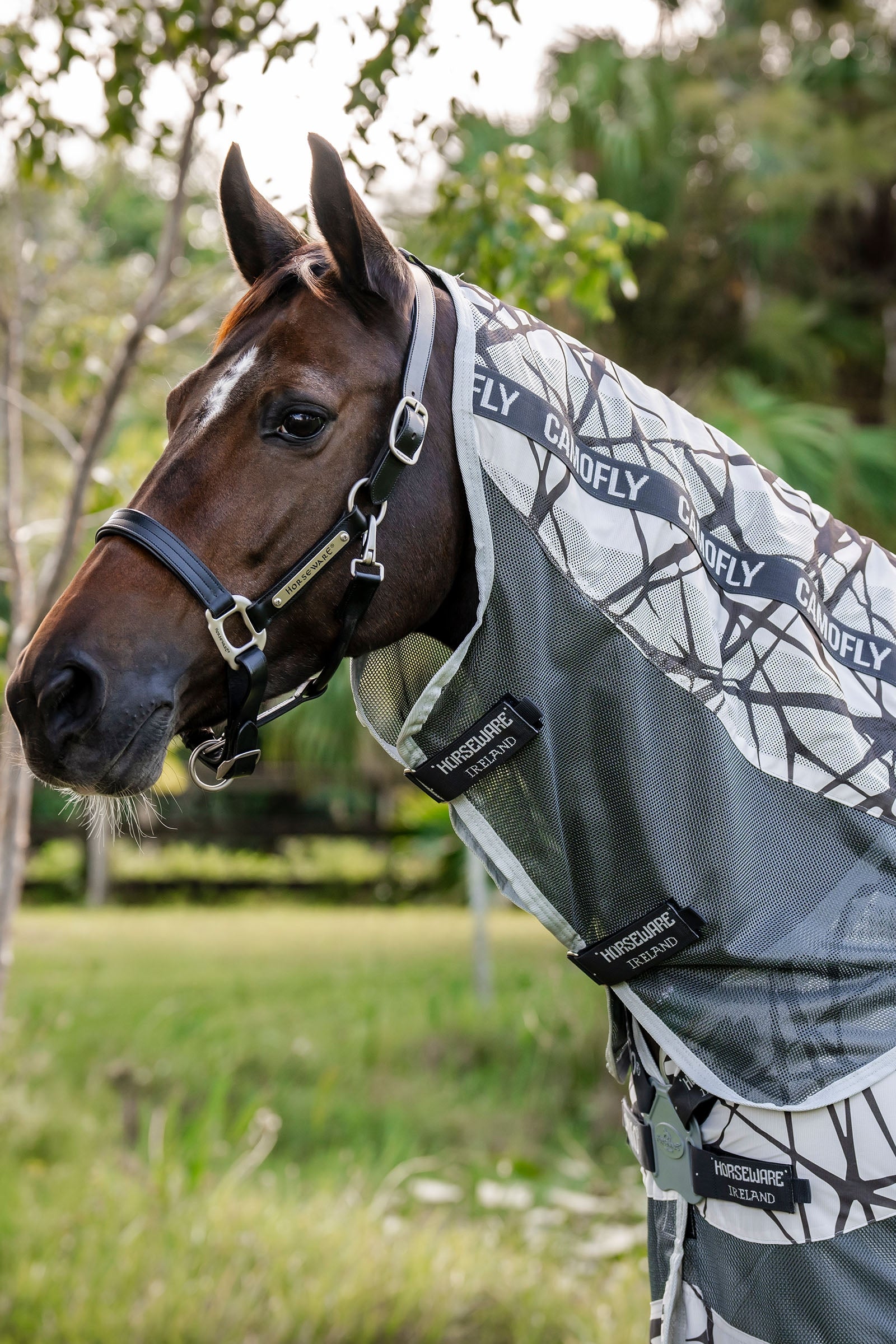 Coperta Antimosche Horseware Amigo Camofly 600D Con Collo - Protezione UV, Grigio/Arancione (Taglie 130-155 Cm)