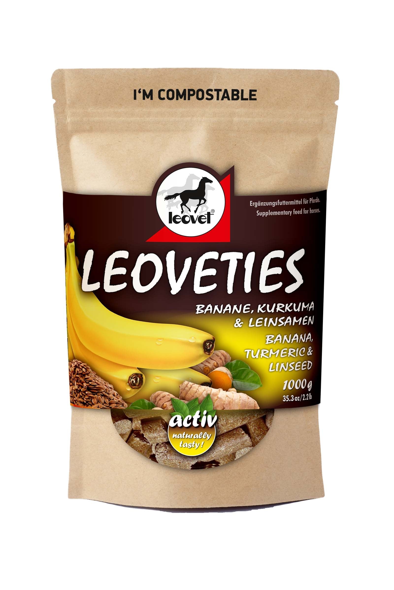 Leovet "Leoveties" Banana, trumerica e semi di lino, 1 Kg Horse Feed & Nutrition