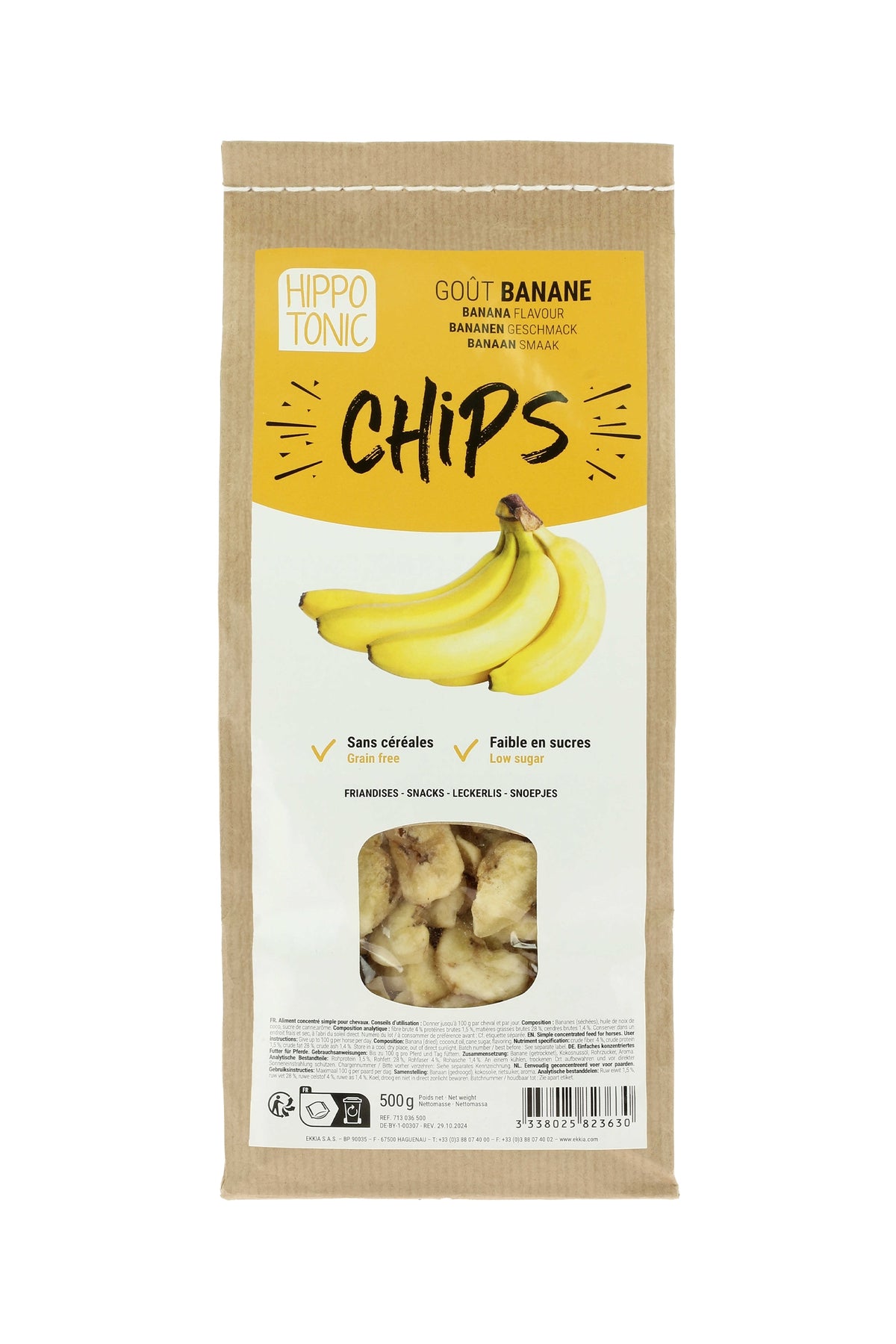 HIPPOTONIC banana chips per cavalli, 500 g Horse Feed & Nutrition