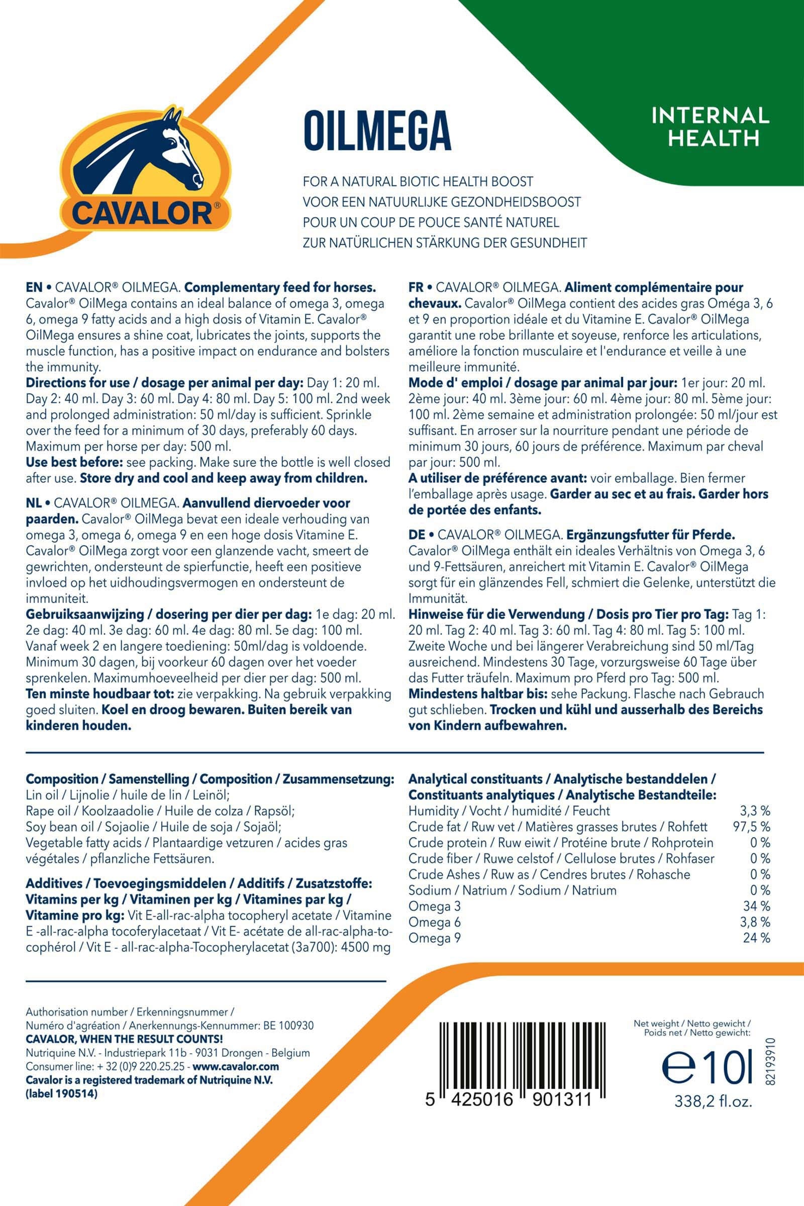 Cavalor Oilmega With Pump, 10 L Horse Feed & Nutrition