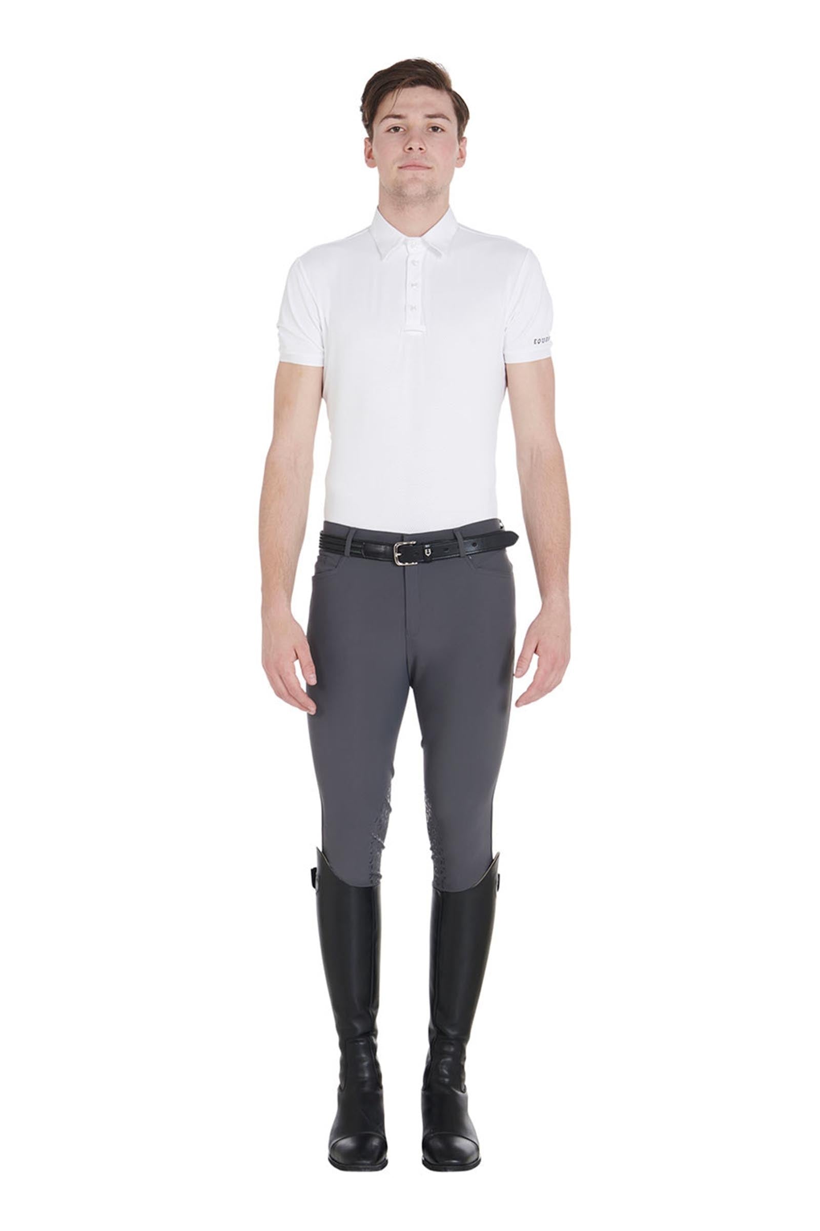 Equestro Men's Slim Fit Knee Grip Breeches With Logo Mens Riding Clothing