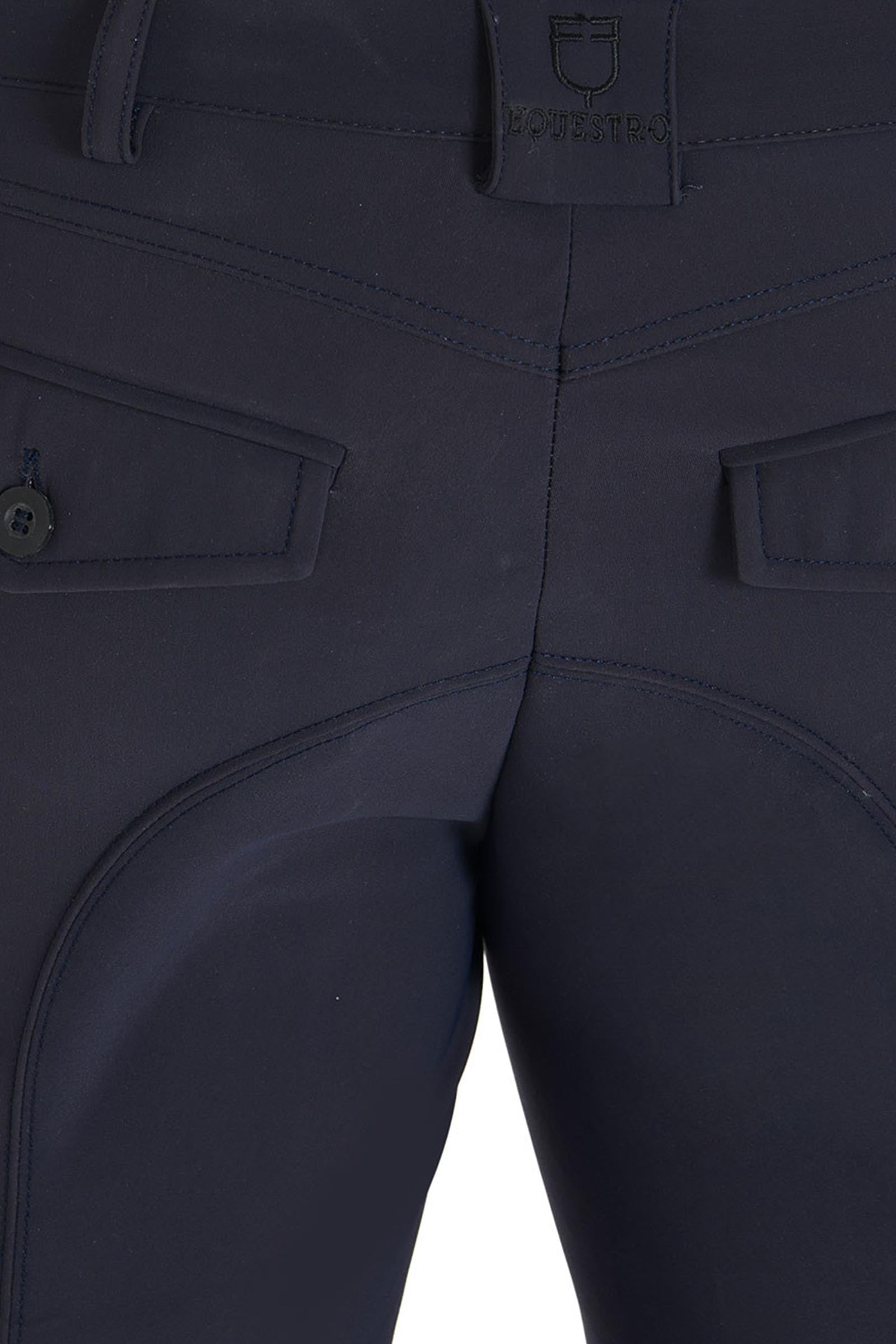 Equestro Men's Slim Fit Knee Grip Breeches With Logo Mens Riding Clothing